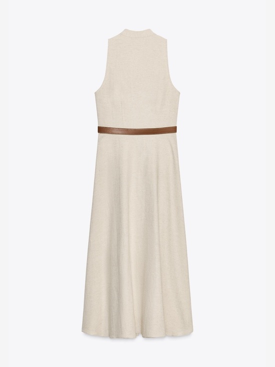 NWT Zara Belted Linen Blend Midi Dress in Tan size L - Picture 8 of 17